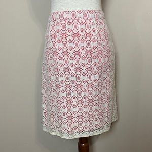 Willi Smith Lace Overlay Pink Midi Pencil Skirt